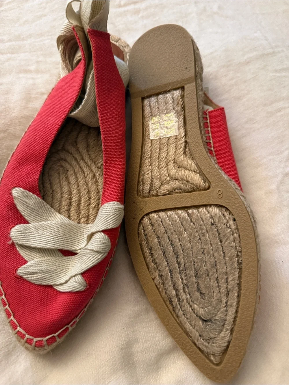 J. Crew Red Canvas Espadrille Flats with Cream Ankle Ties size 8